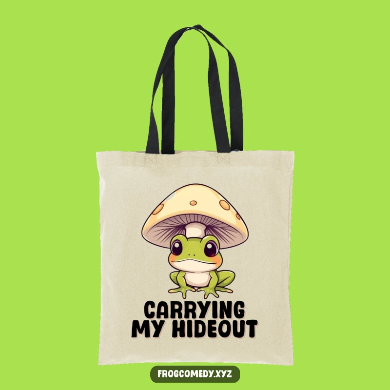 Funny Curious Frog Tote Bag: Mushroom Peek Carryall