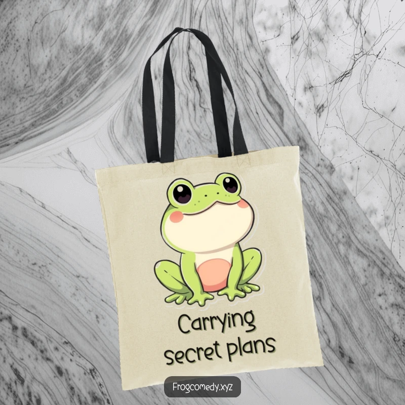 Funny Kawaii Frog Tote Bag: A cute Kawaii frog with a playful wink, perfect for shopping or everyday use, a delightful funny gift.