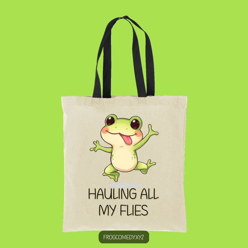 Funny Frog Leap Tote Bag: Happy Frog Tongue Out Surprise Jump, Stylish Carryall