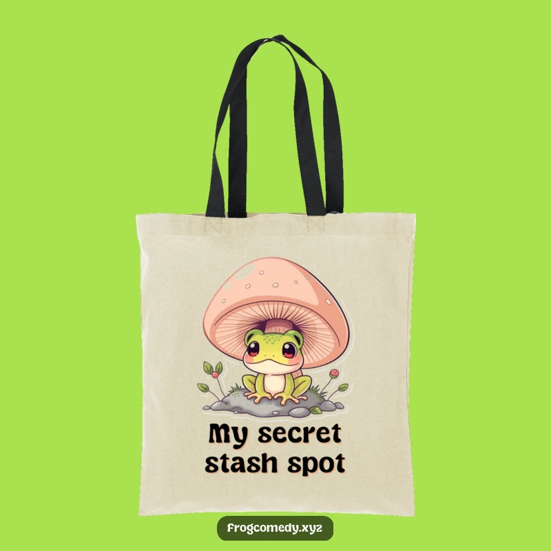 Funny Curious Frog Tote Bag - Mushroom Explorer Gift